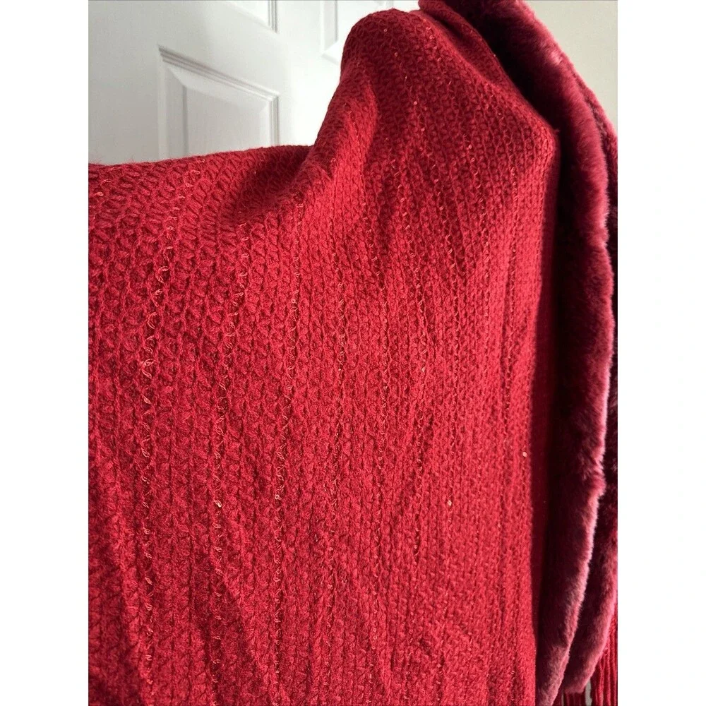 Luxury Red Scarf Shawl Fringe Poncho Knit Metallic Winter Women’s Accessories